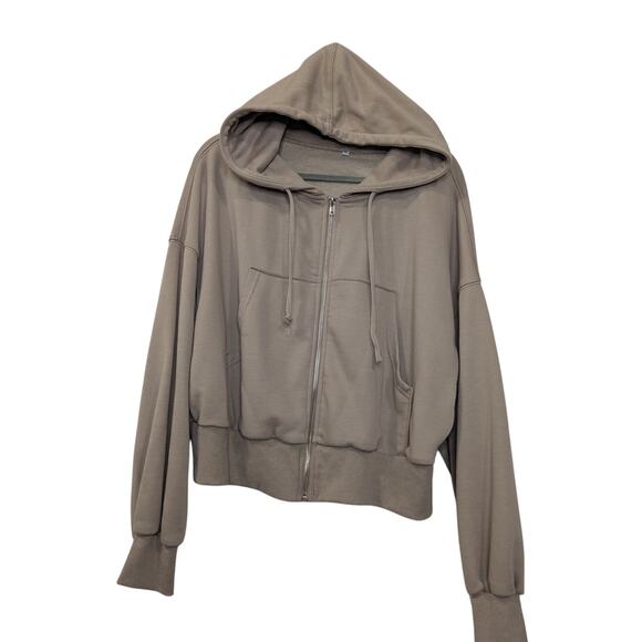 ANRABESS Womens Zip Up Hoodie Cropped Sweatshirt Zip Jackets Women Size XL Tan - Picture 2 of 6